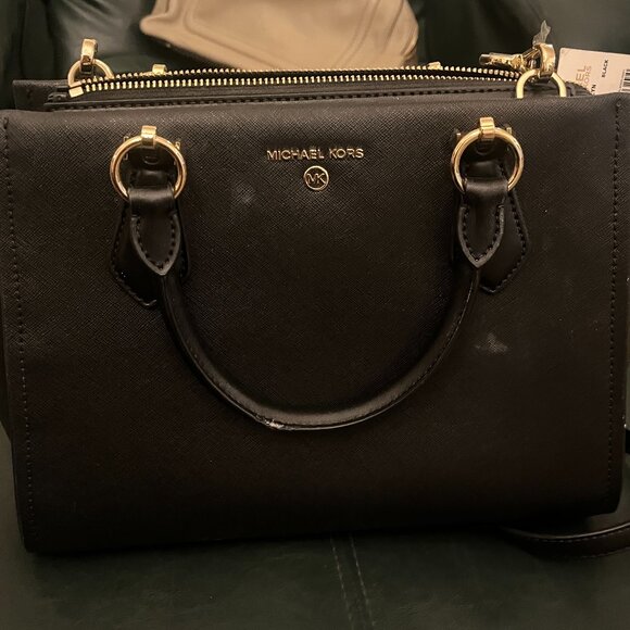Classic Michael Kors Saffiano Leather Satchel – Black & Gold - Picture 1 of 7
